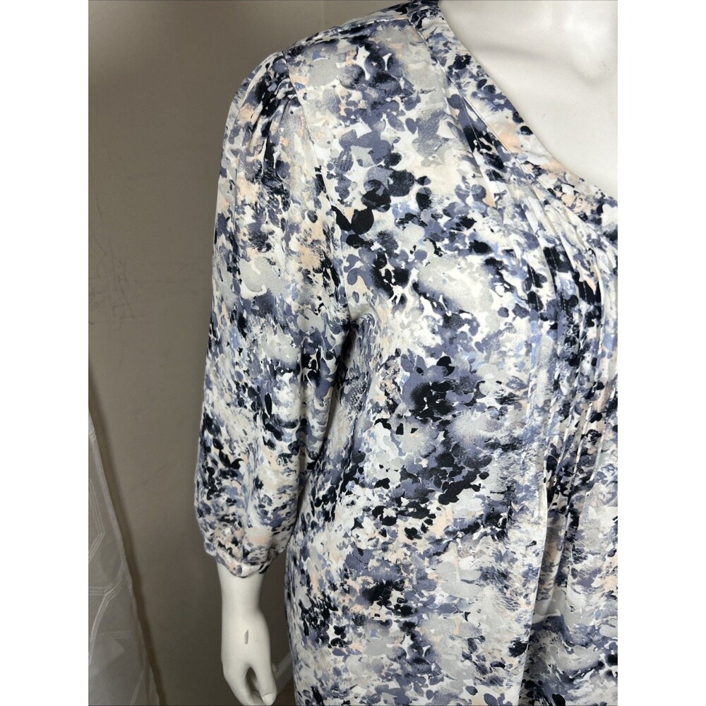 Rose Olive Blouse 2X Blue Abstract Floral Classic Casual Workwear Office Career - Picture 4 of 13
